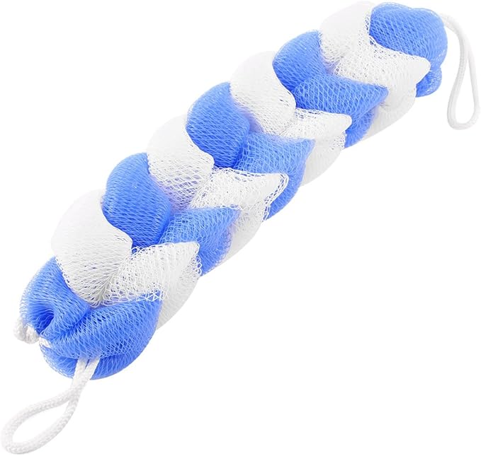 Ruilogod Hanging Hoop Mesh Net Bath Shower Pouf 11.4 Inch Length Blue White - Image 2
